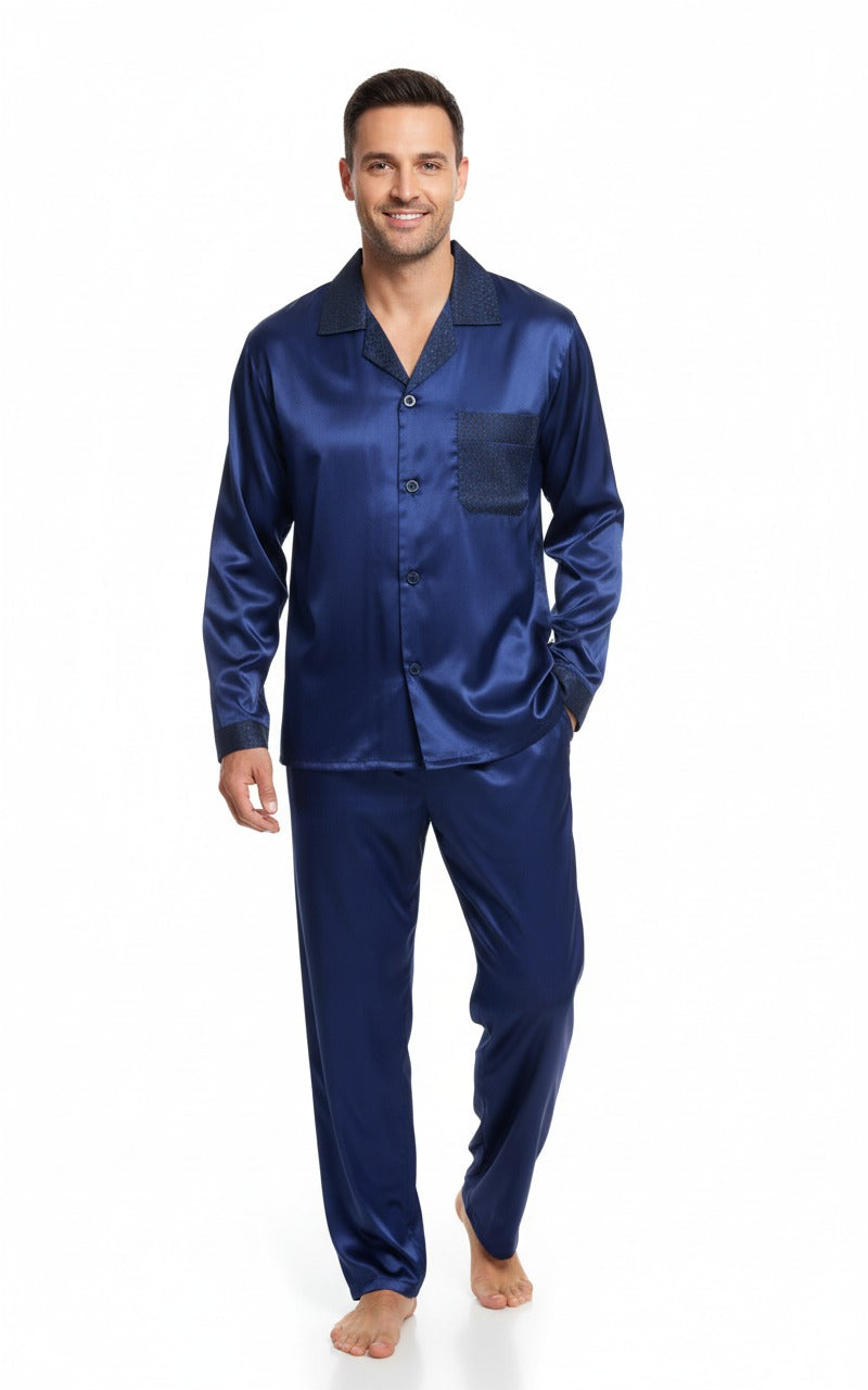 Oppland Erkek Pijama Takımı Saten Kumaş Klasik Model Cepli Rahat Tam Kalıp OPEPT26PIEROMOD90